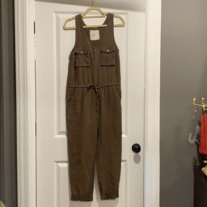Free People Olive Linen Jumpsuit, Size XS